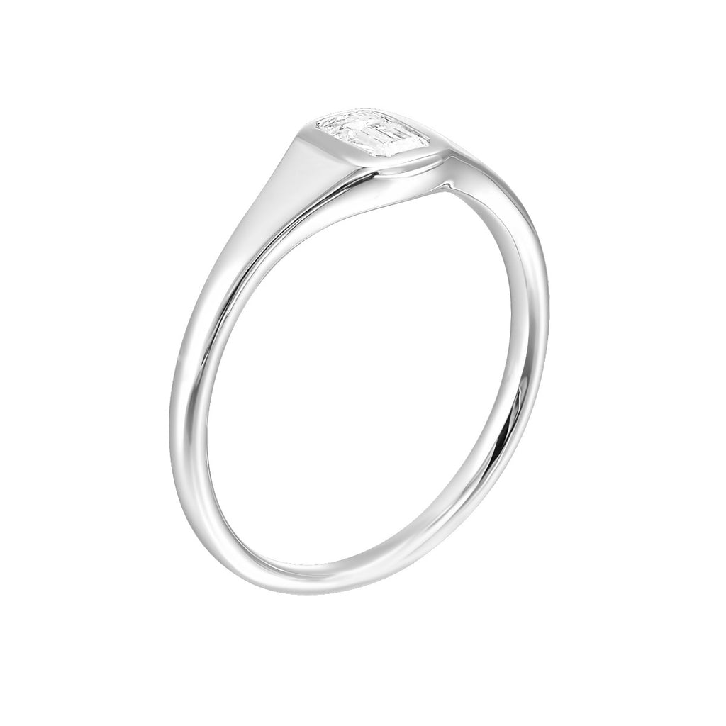 14k White Gold Lab Grown Emerald Center Stone Signet Ring