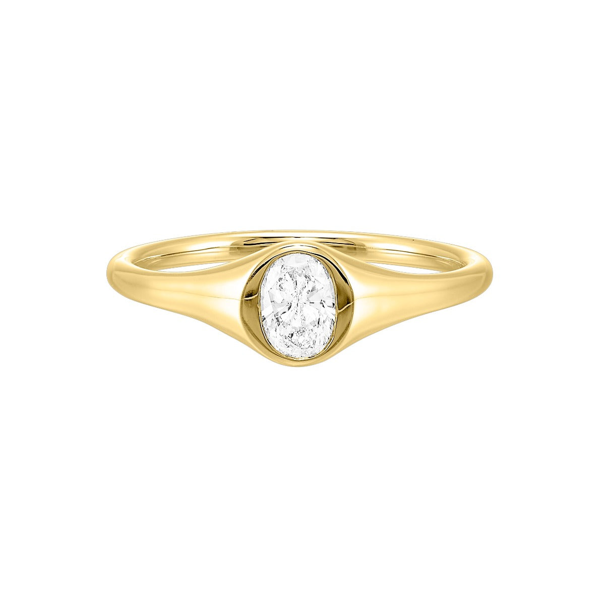 14k Yellow Gold Lab Grown Oval Center Stone Signet Ring