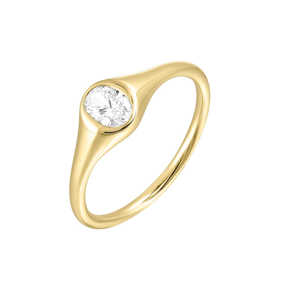 14k Yellow Gold Lab Grown Oval Center Stone Signet Ring