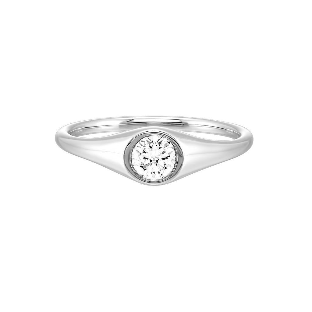 14k White Gold Lab Grown Round Center Stone Signet Ring
