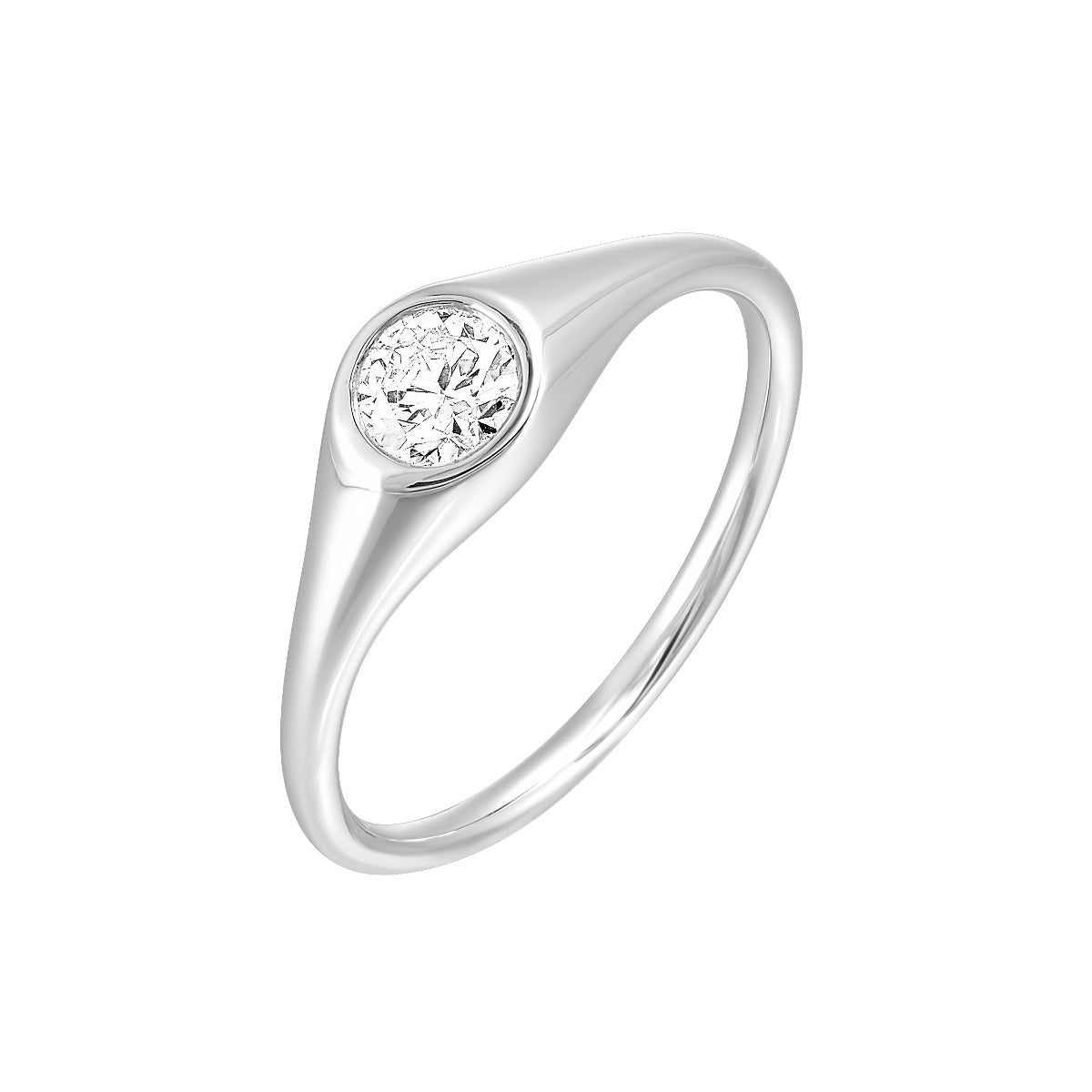 14k White Gold Lab Grown Round Center Stone Signet Ring