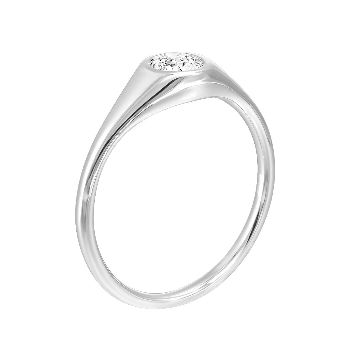14k White Gold Lab Grown Round Center Stone Signet Ring