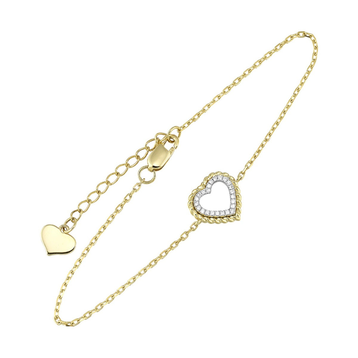 14K Yellow Gold Diamond Heart Bracelet