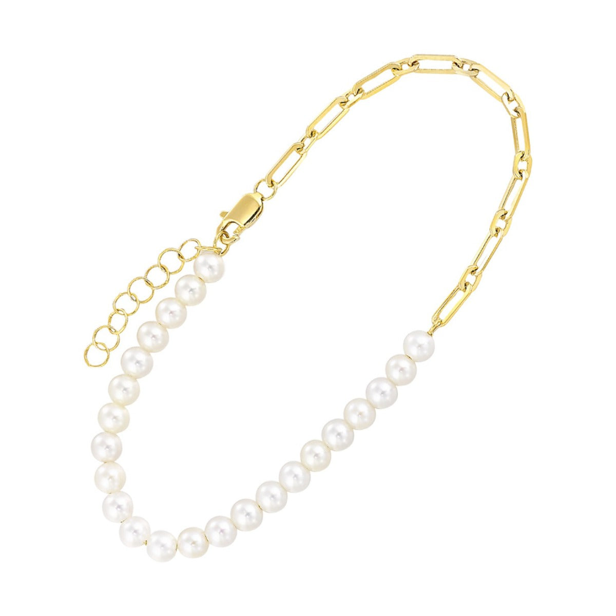 14K Yellow Gold Pearl Link Bracelet