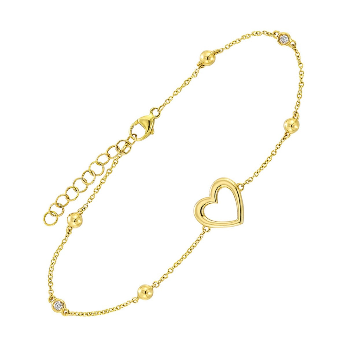 14K Yellow Gold Diamond Heart Bracelet