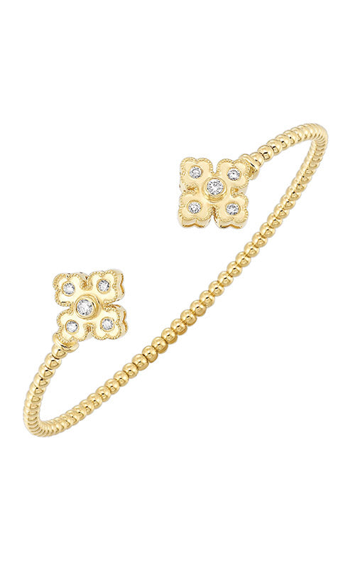 14k Yellow Gold Beaded Flower Diamond Bangle