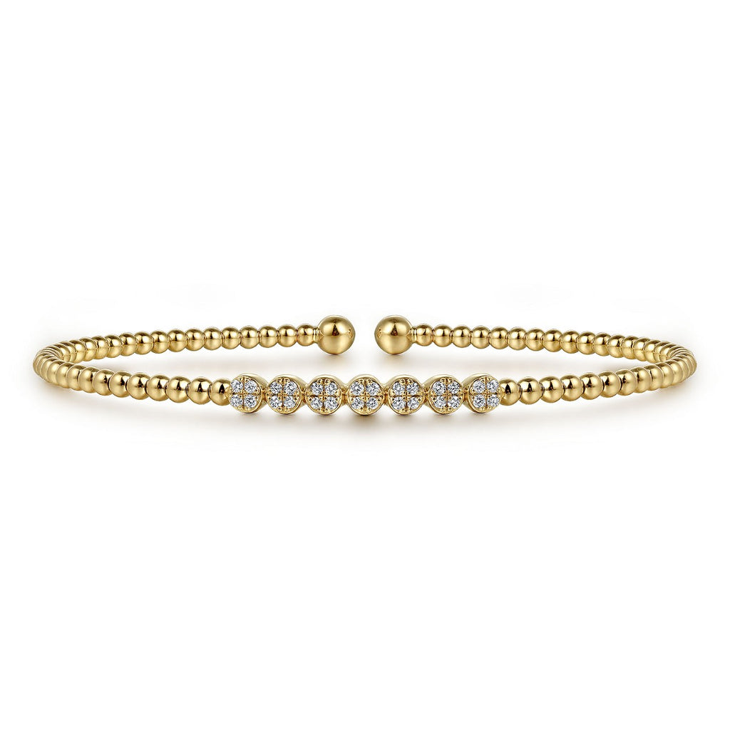 14K Yellow Gold Bujukan Bead and Cluster Diamond Bangle