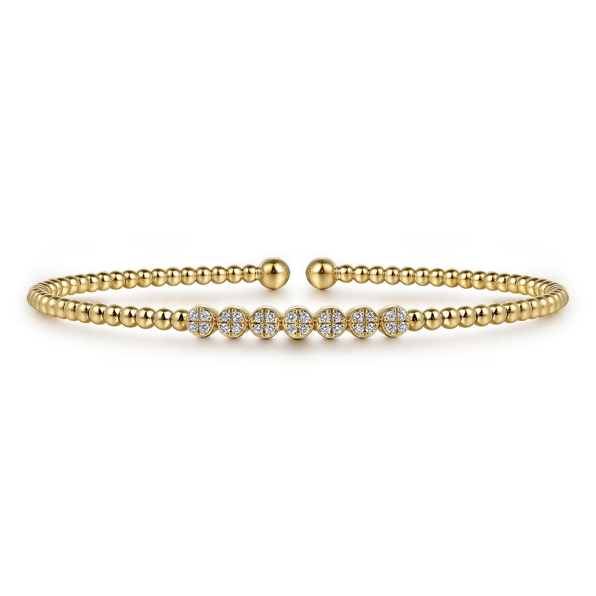 14K Yellow Gold Bujukan Bead and Cluster Diamond Bangle