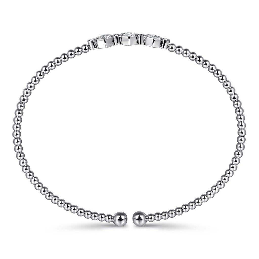 14K White Gold Bujukan Bead and Hexagon Cluster Diamond Bangle