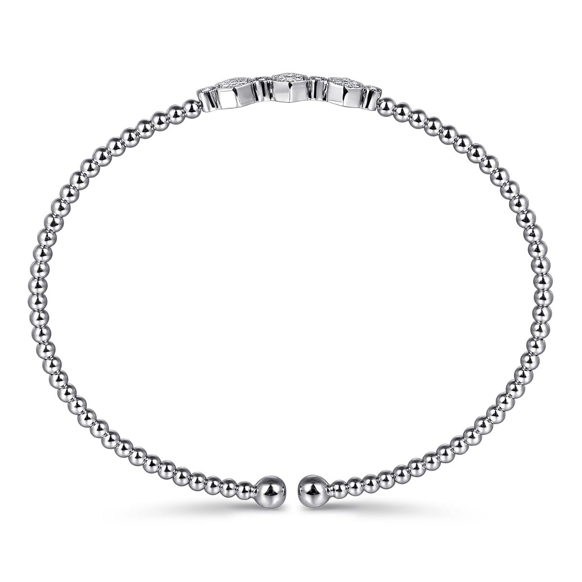 14K White Gold Bujukan Bead and Hexagon Cluster Diamond Bangle