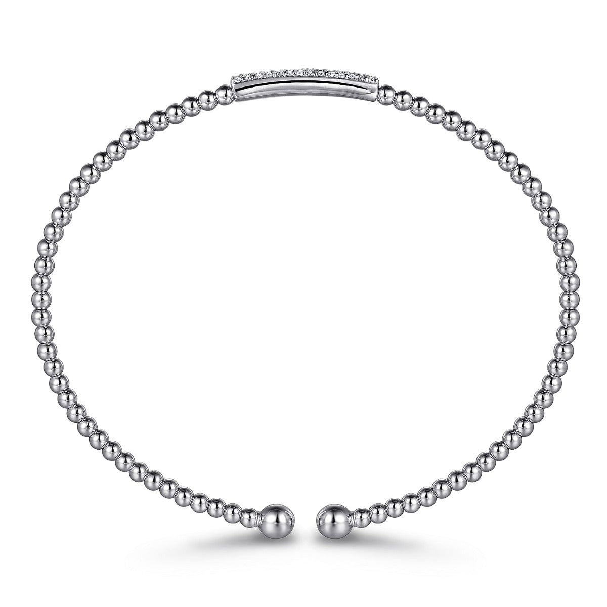 14K White Gold Bujukan Bead Bangle with Diamonds