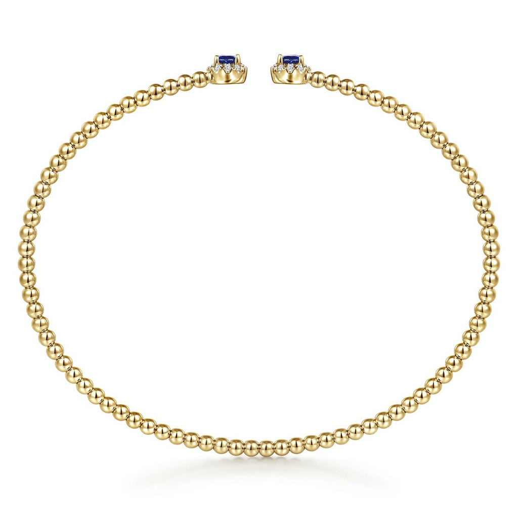 14K Yellow Gold Bujukan Bead Split Cuff Bracelet with Sapphire and Diamond