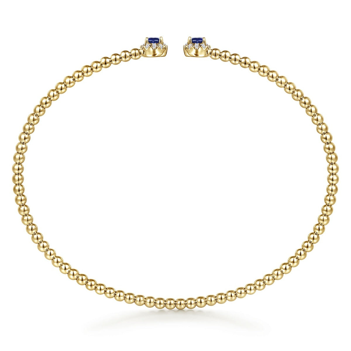 14K Yellow Gold Bujukan Bead Split Cuff Bracelet with Sapphire and Diamond