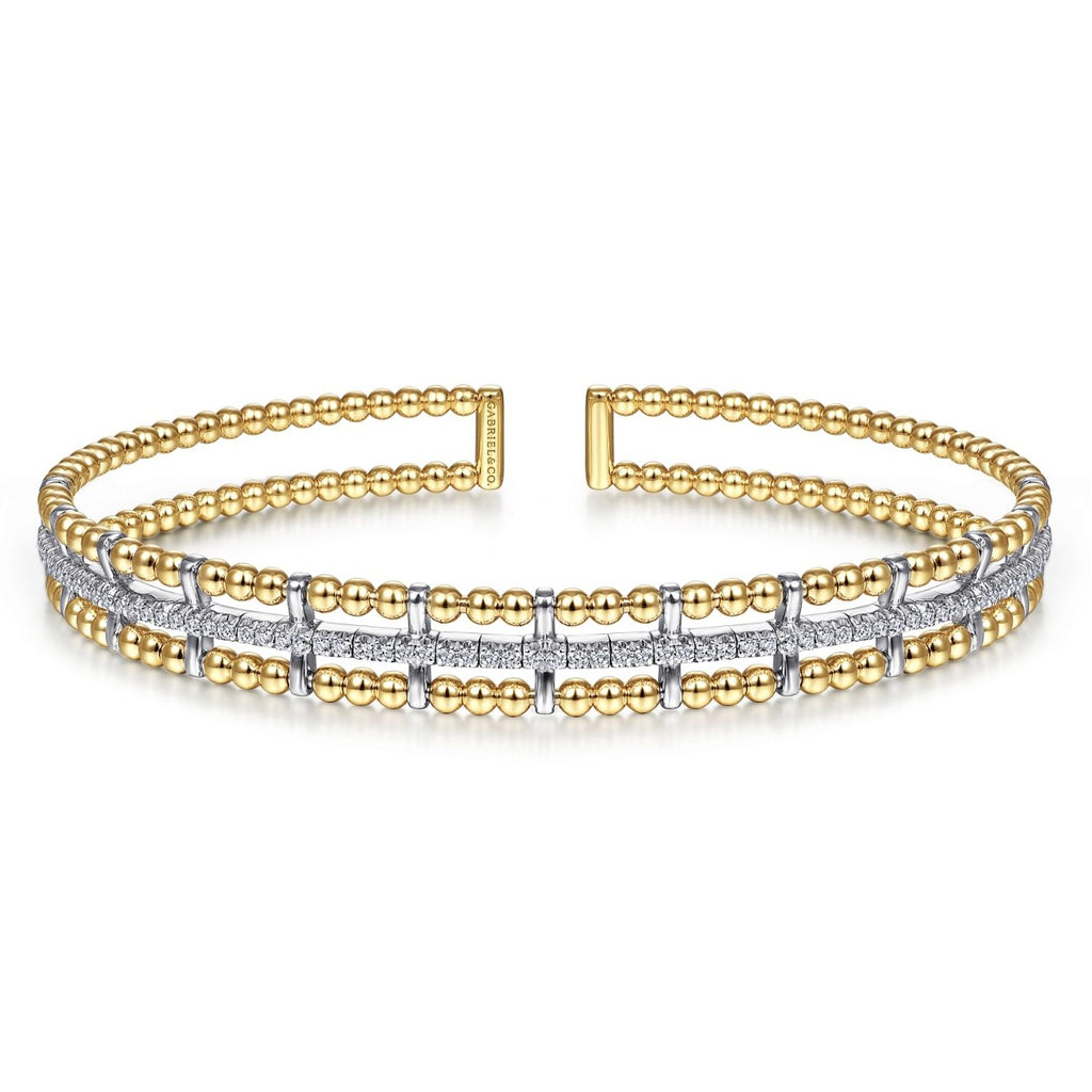 14K Yellow and White Gold Bujukan Diamond Cuff Bangle