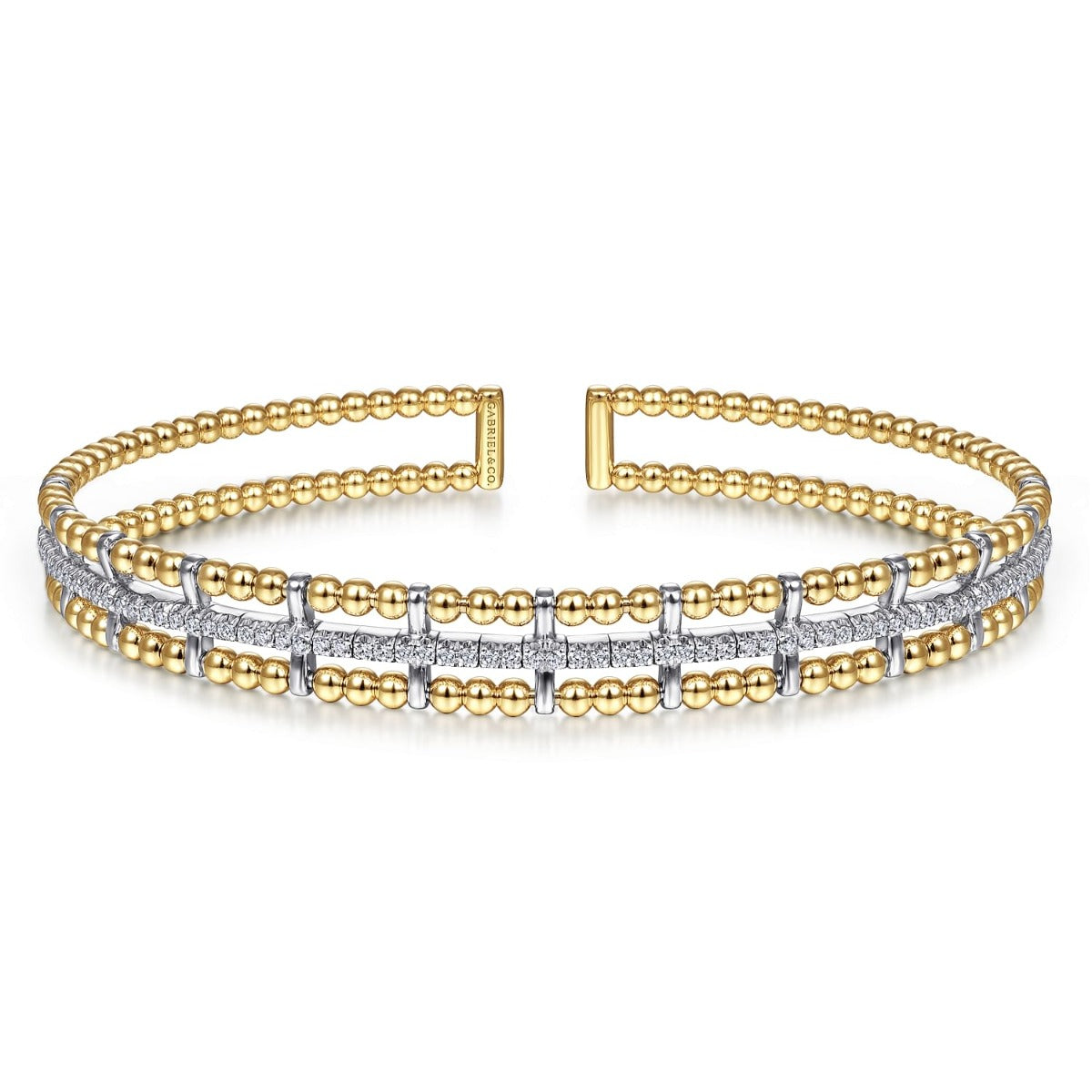 14K Yellow and White Gold Bujukan Diamond Cuff Bangle