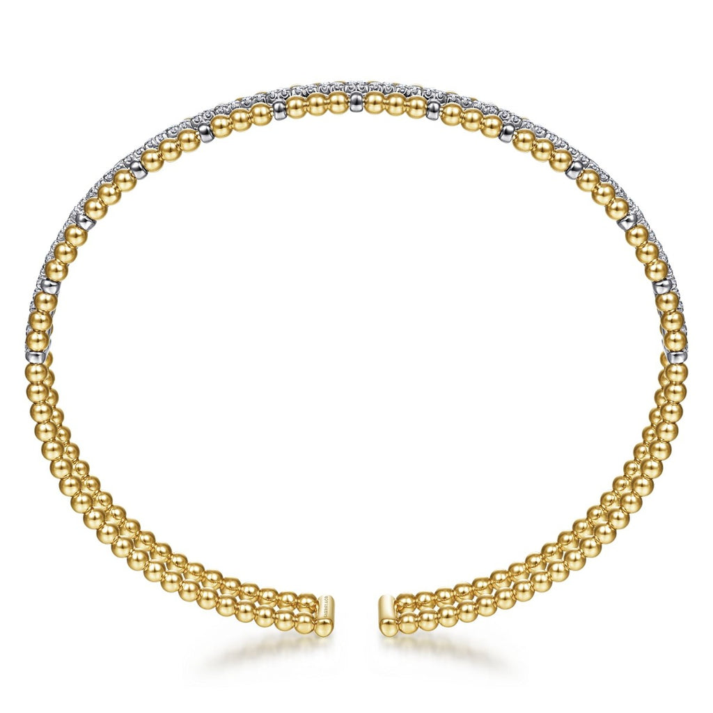 14K Yellow and White Gold Bujukan Diamond Cuff Bangle