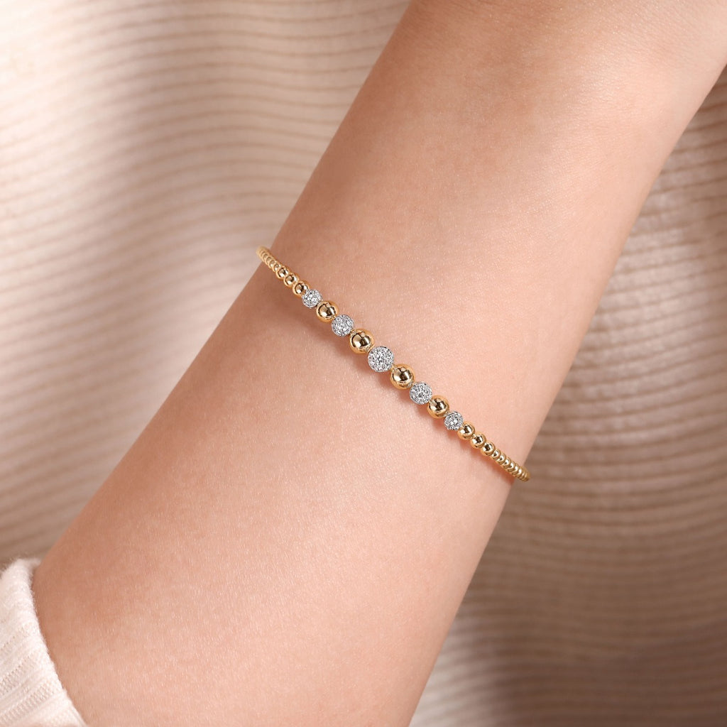 14K Yellow-White Gold Bujukan Diamond Stations Bangle
