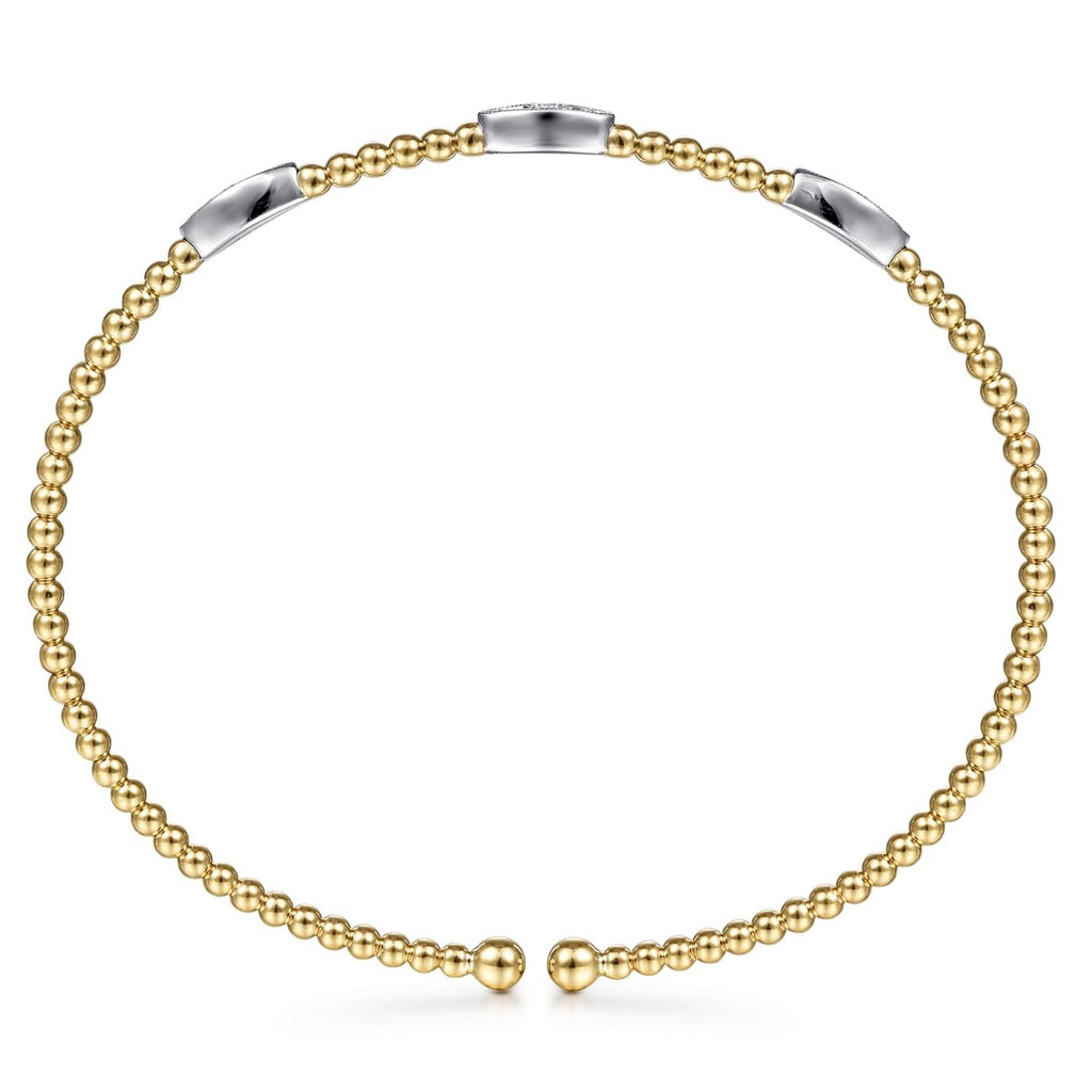 14K White-Yellow Gold Bujukan Diamond Marquise Stations Bangle