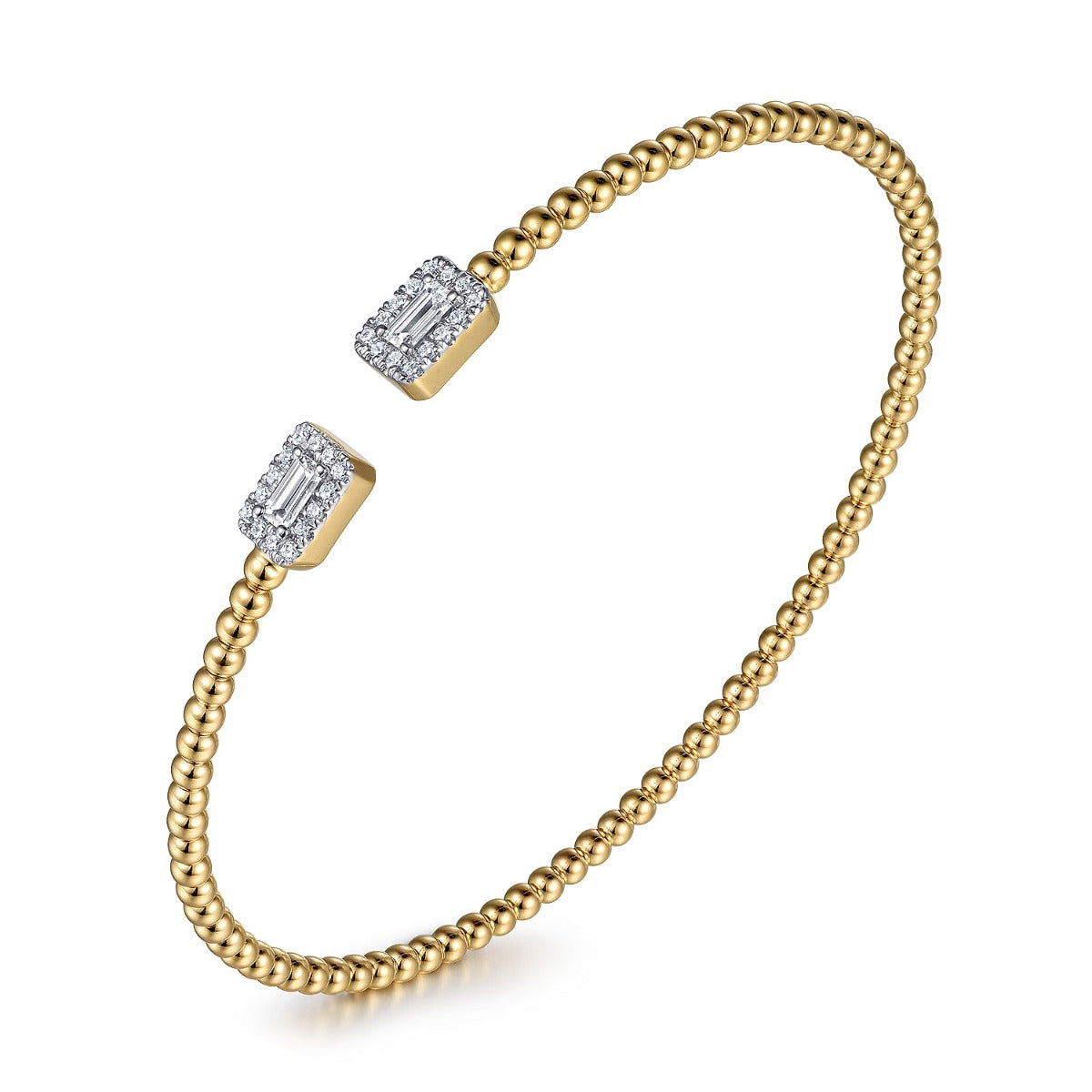 14K Yellow Gold Bujukan Open Cuff Bracelet with Diamond Baguettes