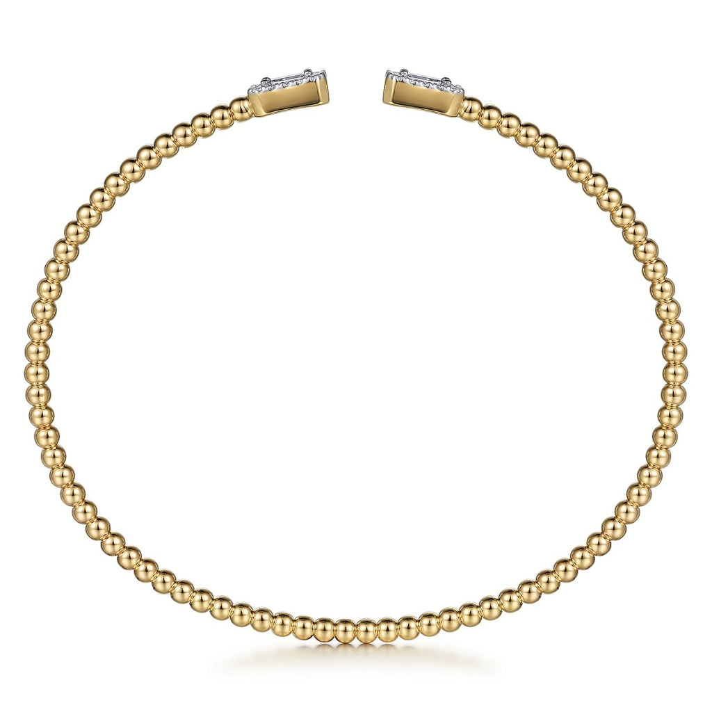14K Yellow Gold Bujukan Open Cuff Bracelet with Diamond Baguettes