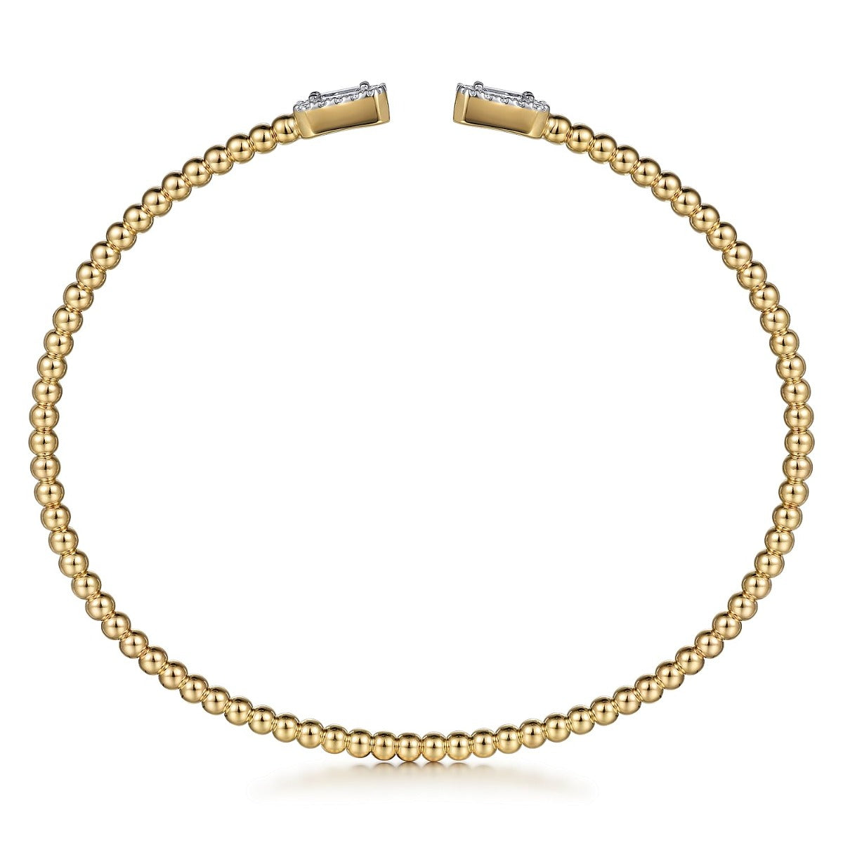 14K Yellow Gold Bujukan Open Cuff Bracelet with Diamond Baguettes