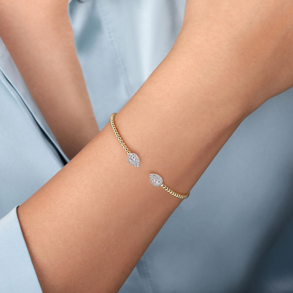 14K White and Yellow Gold Diamond Pear Shape Bujukan Bangle