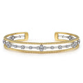 14K White and Yellow Gold Diamond Bujukan Cuff Bangle