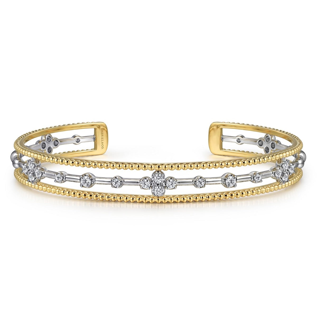14K White and Yellow Gold Diamond Bujukan Cuff Bangle
