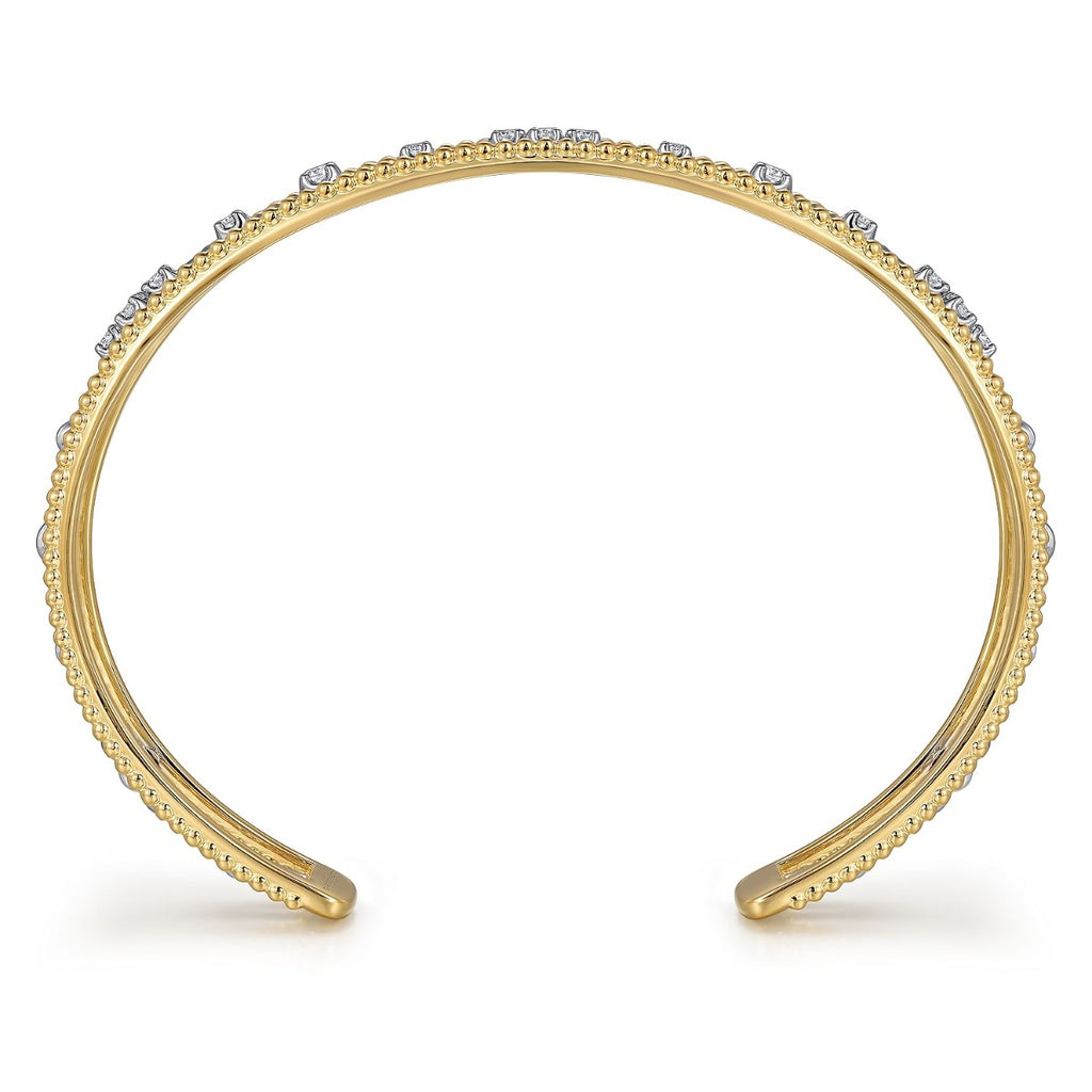 14K White and Yellow Gold Diamond Bujukan Cuff Bangle