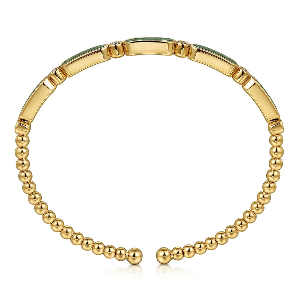 14K Yellow Gold Diamond and Malachite Bujukan Bangle