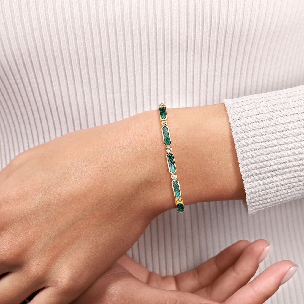 14K Yellow Gold Diamond and Malachite Bujukan Bangle