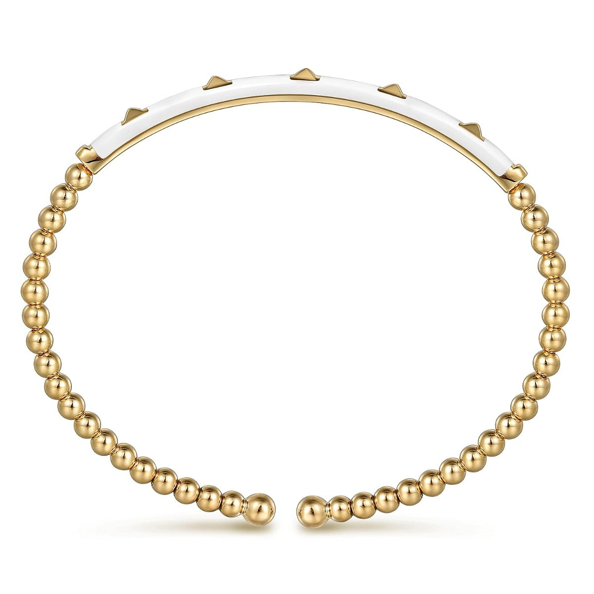 Enamel - 14K Yellow Gold Bujukan Beads and Pyramid Split Bangle with White Enamel