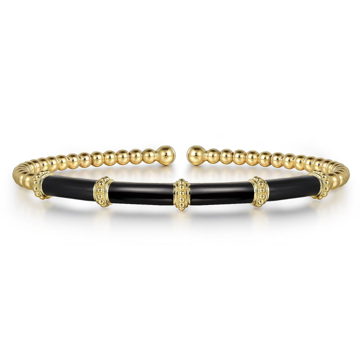 Enamel - 14K Yellow Gold Bujukan Beads Split Bangle with Black Enamel