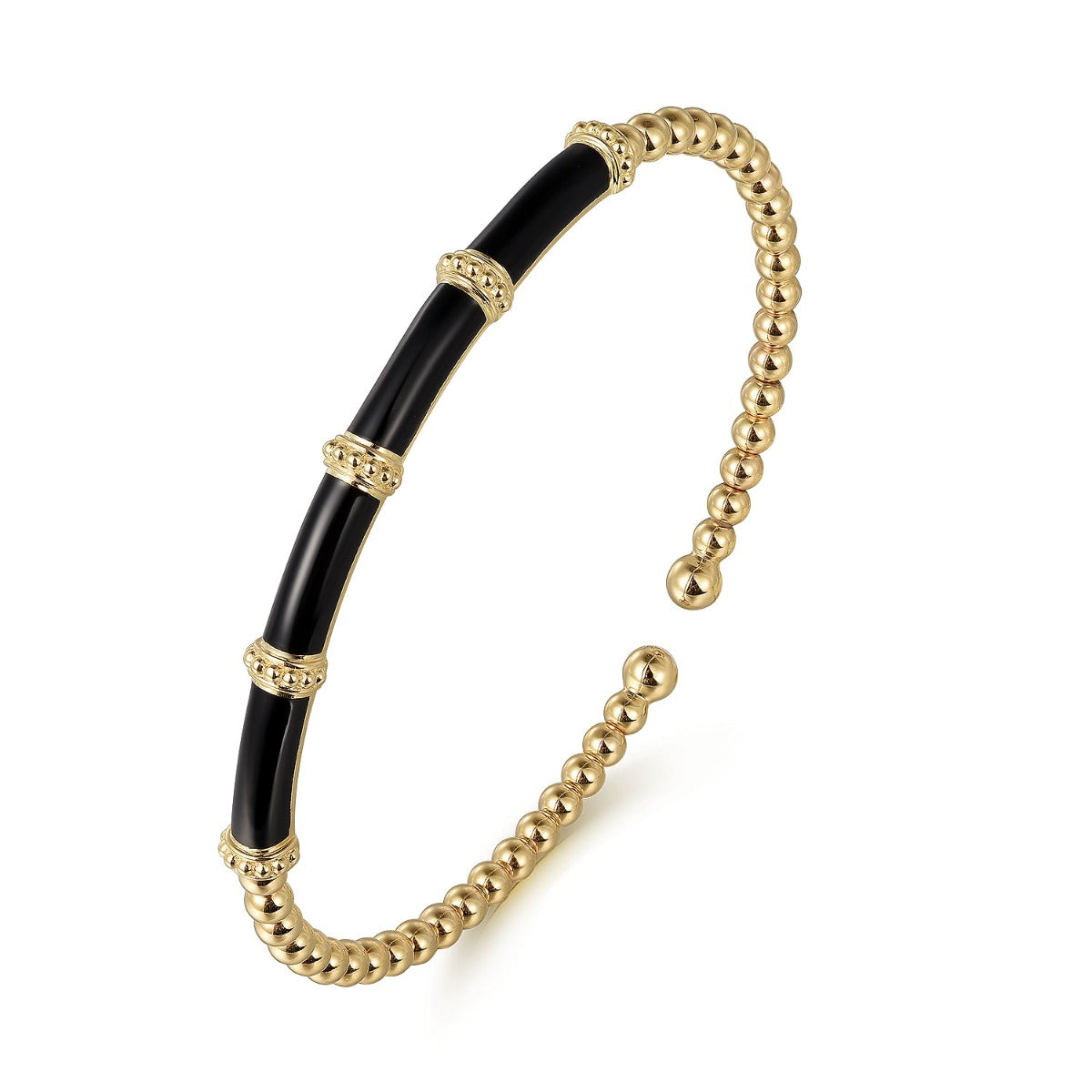 Enamel - 14K Yellow Gold Bujukan Beads Split Bangle with Black Enamel
