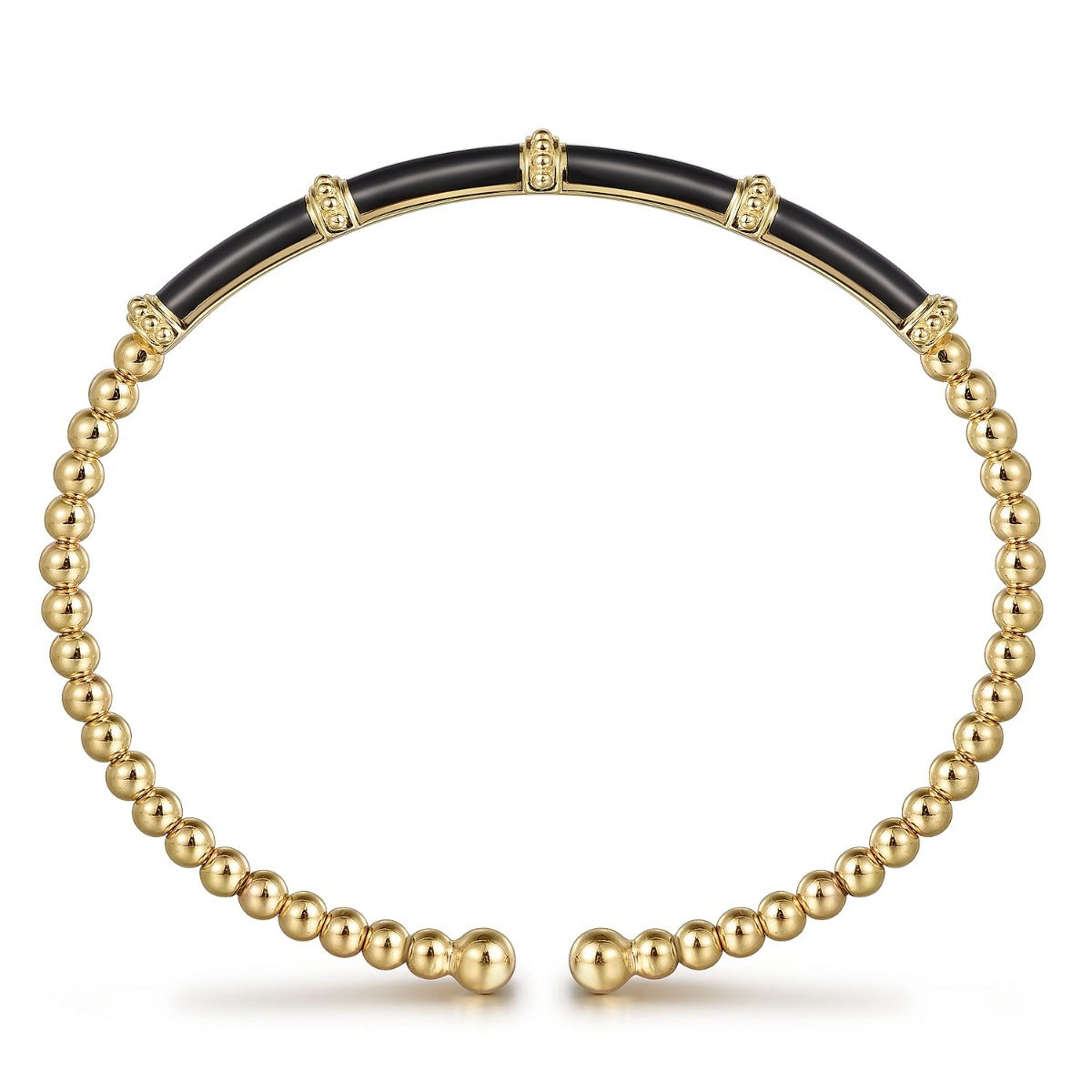 Enamel - 14K Yellow Gold Bujukan Beads Split Bangle with Black Enamel