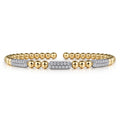14K White and Yellow Gold Diamond Pave Three Station Bar Bujukan Beads Split Bangle Bracelet