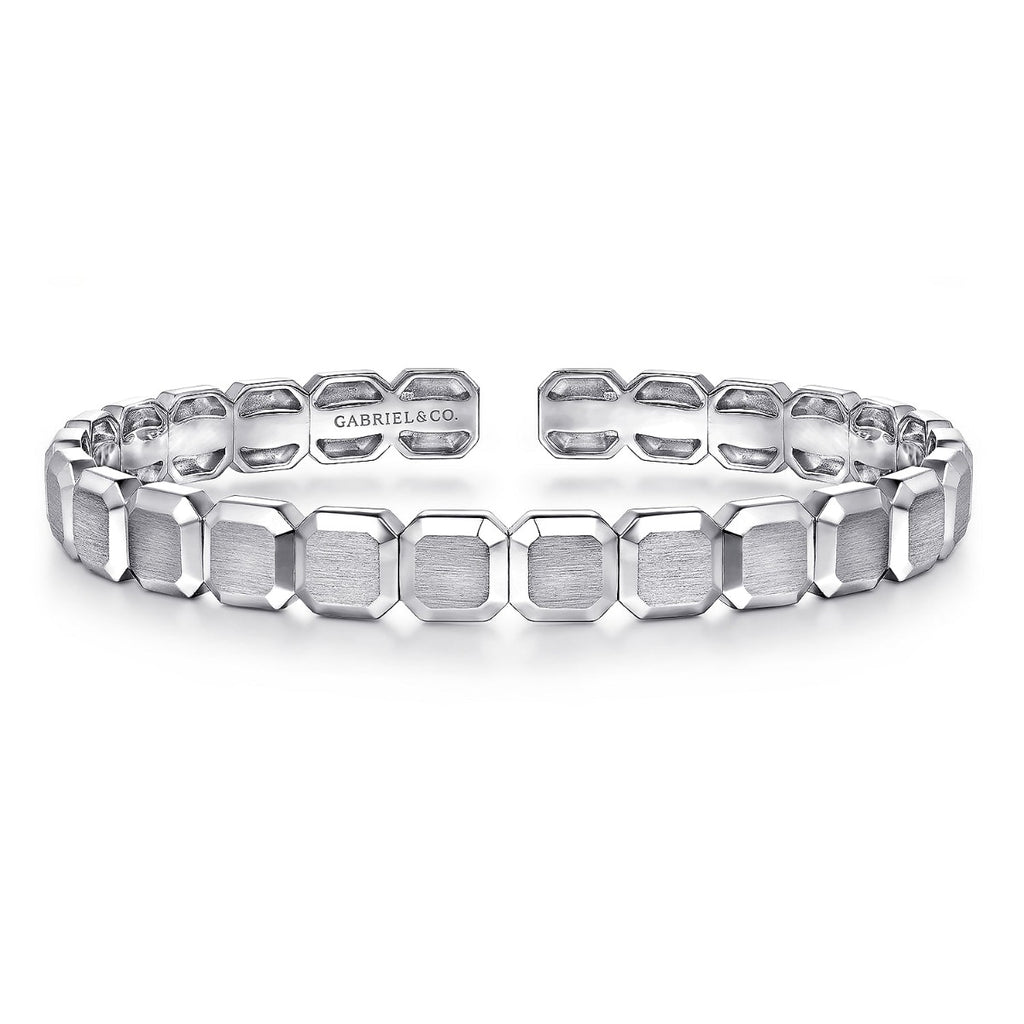 Sterling Silver Open Cuff Hexagon Bangle