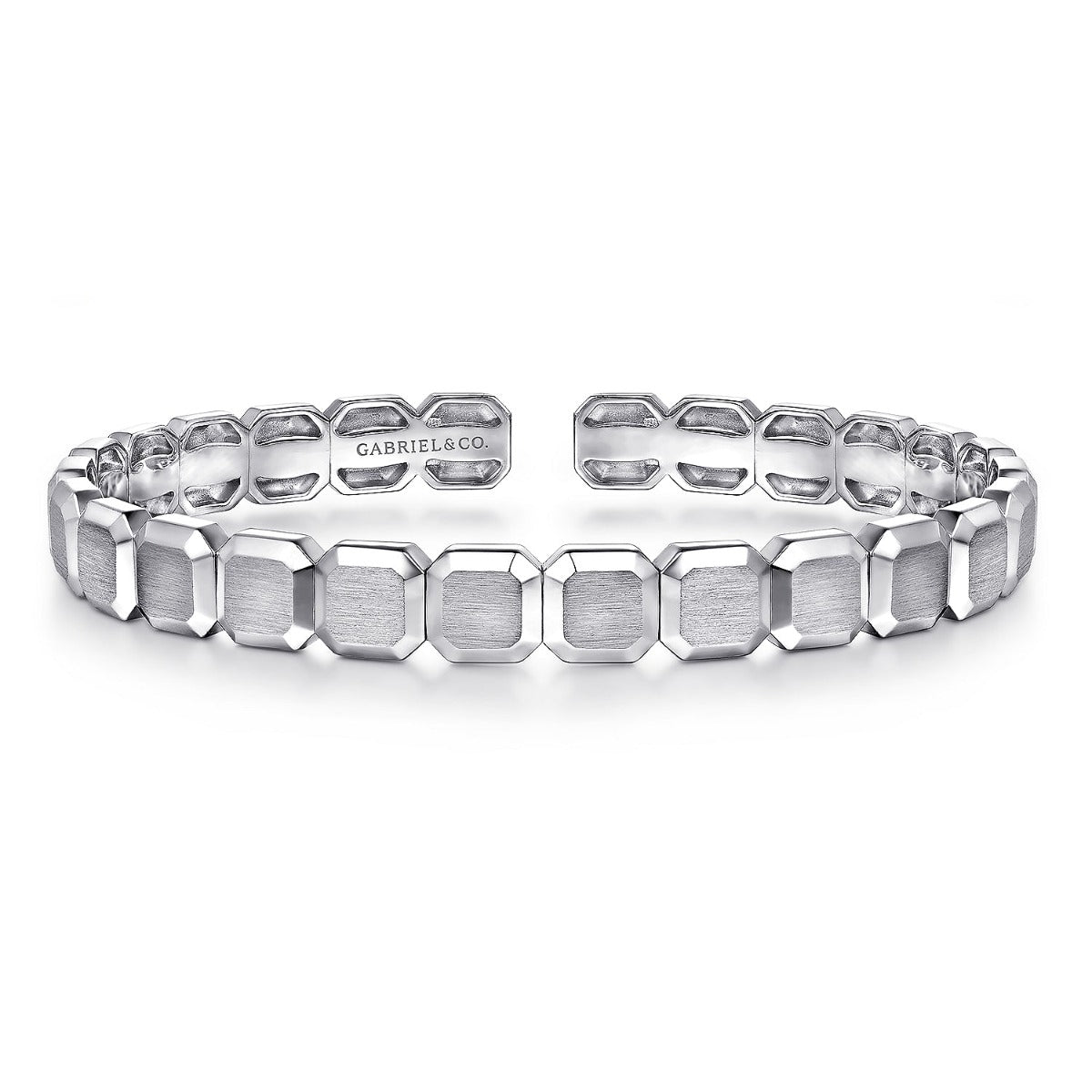 Sterling Silver Open Cuff Hexagon Bangle