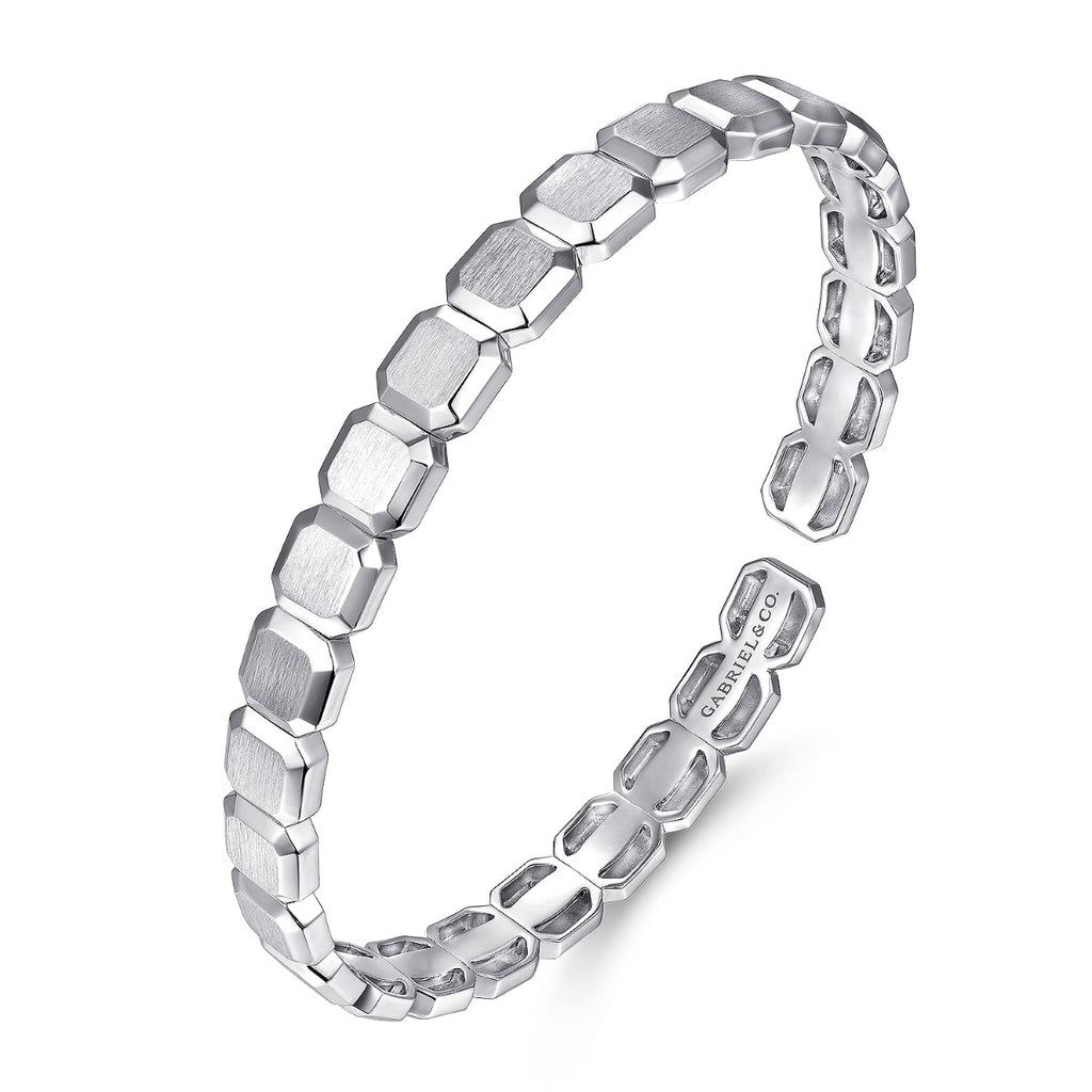 Sterling Silver Open Cuff Hexagon Bangle