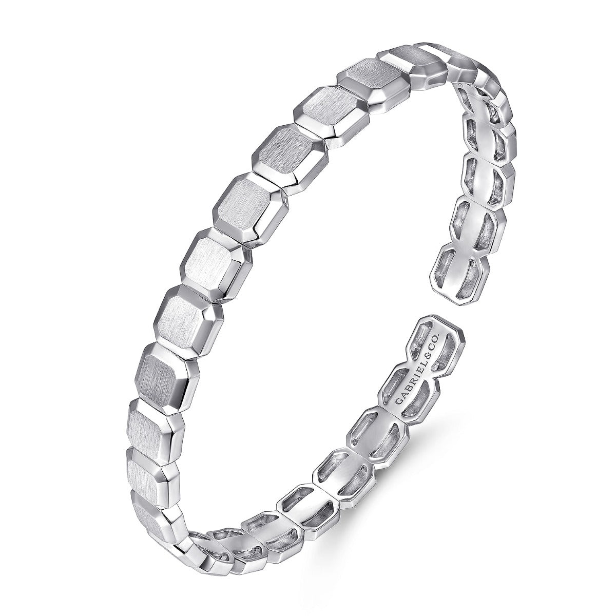 Sterling Silver Open Cuff Hexagon Bangle