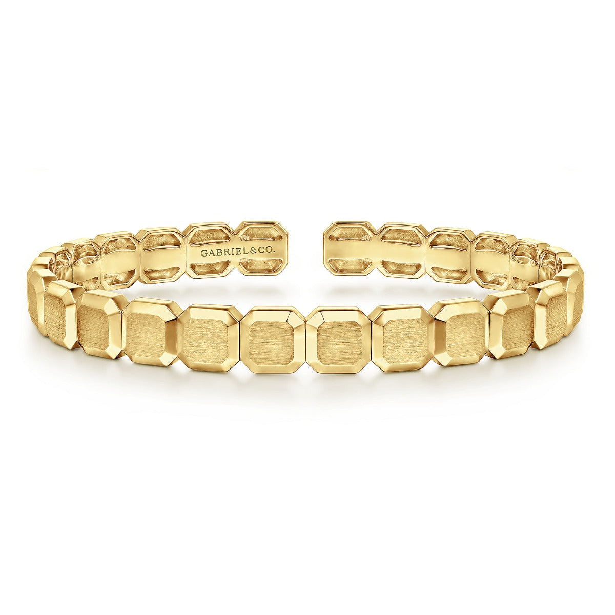 14K Yellow Gold Open Cuff Hexagon Bangle
