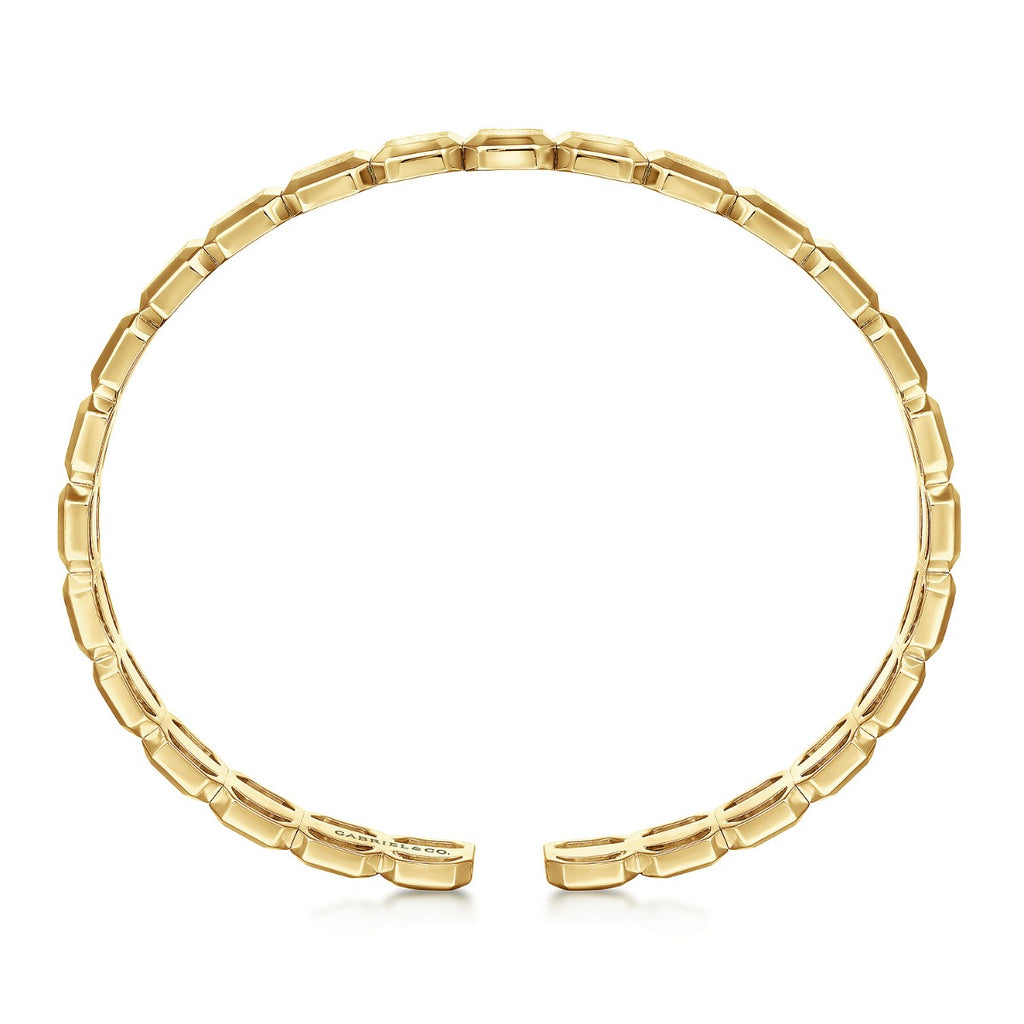 14K Yellow Gold Open Cuff Hexagon Bangle
