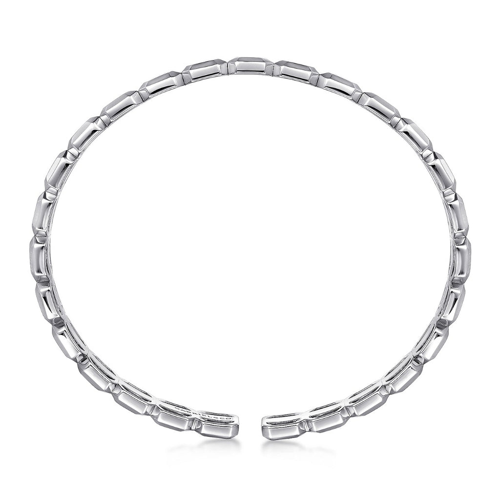 925 Sterling Silver Open Cuff Hexagon Bracelet With Black Spinel Stations