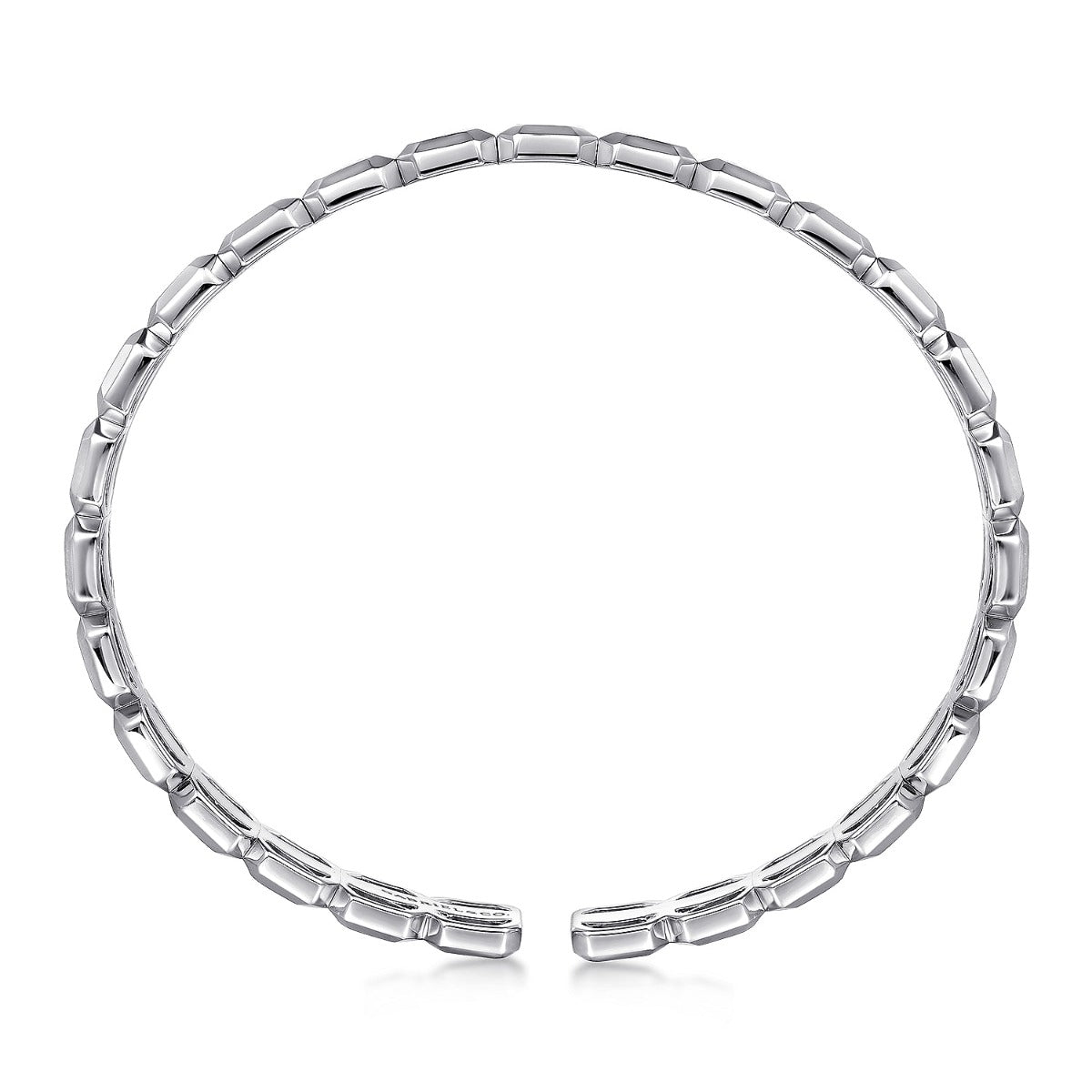 925 Sterling Silver Open Cuff Hexagon Bracelet With Black Spinel Stations
