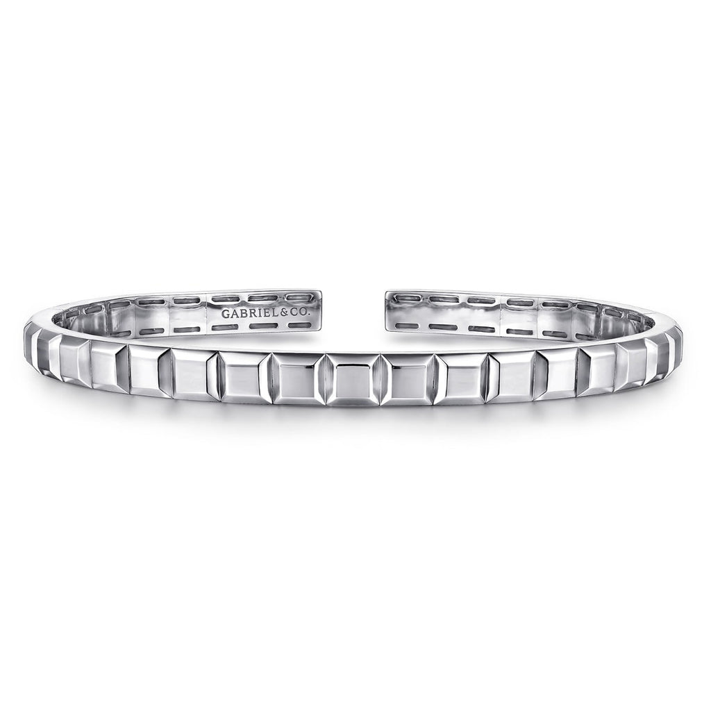 Sterling Silver Open Cuff Angular Cuts Square Bangle