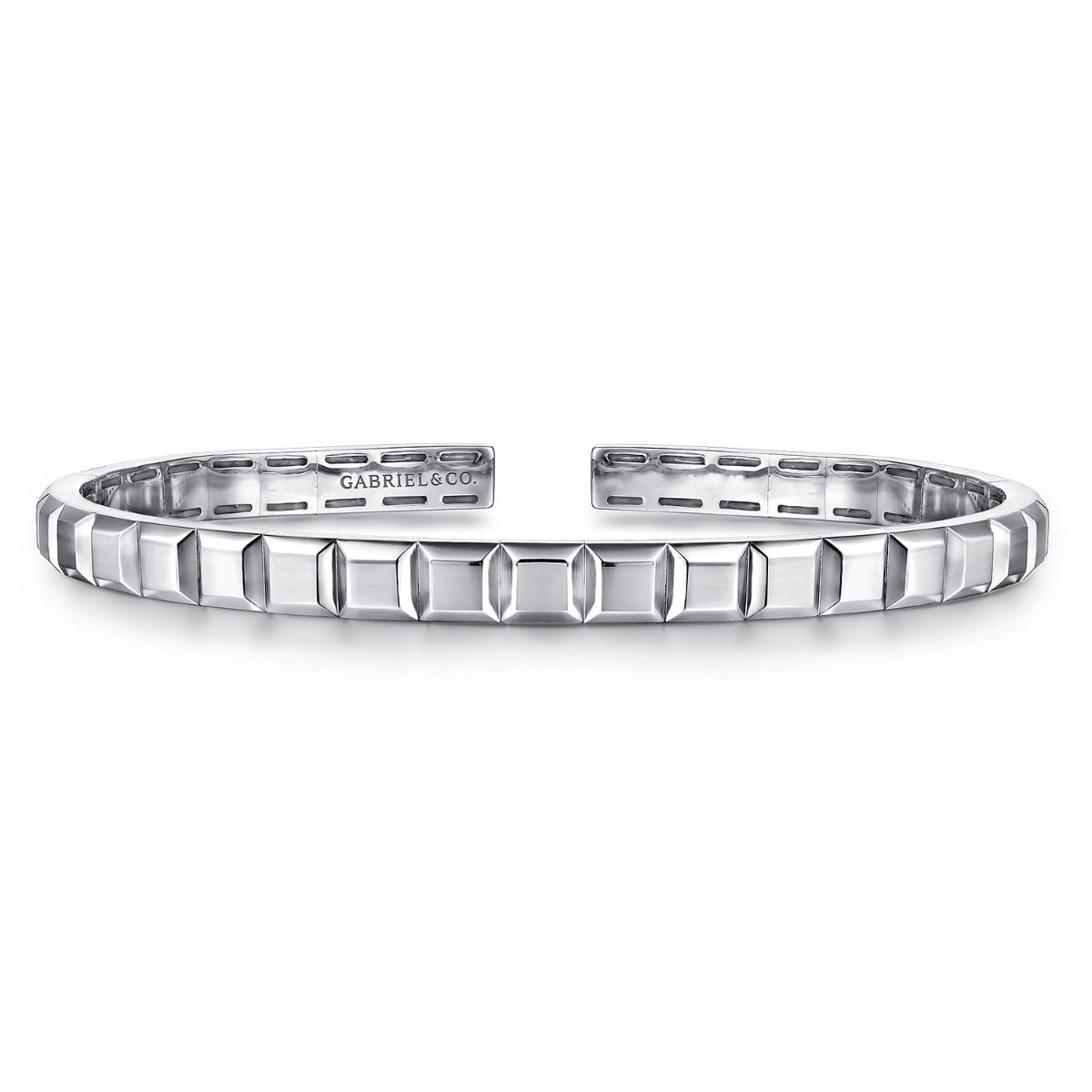 Sterling Silver Open Cuff Angular Cuts Square Bangle