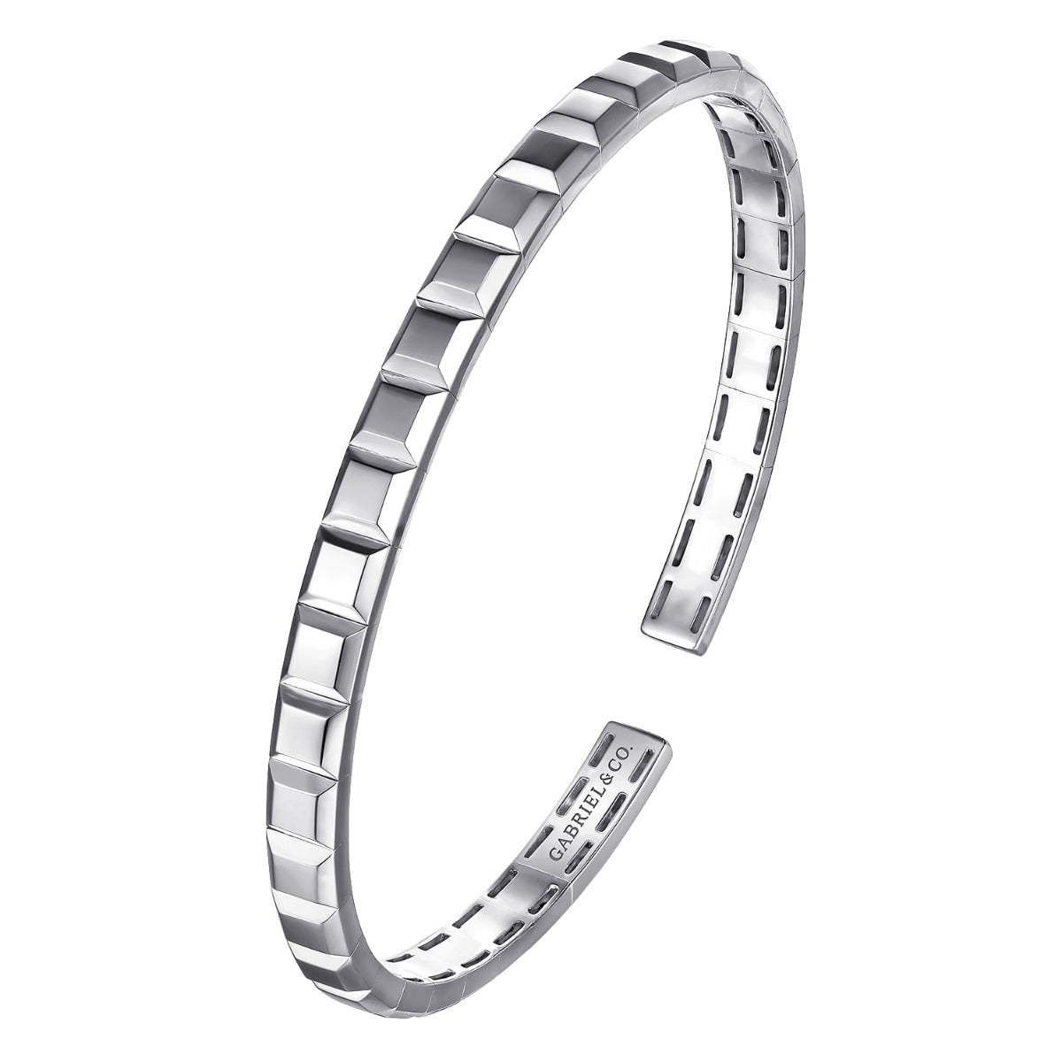 Sterling Silver Open Cuff Angular Cuts Square Bangle