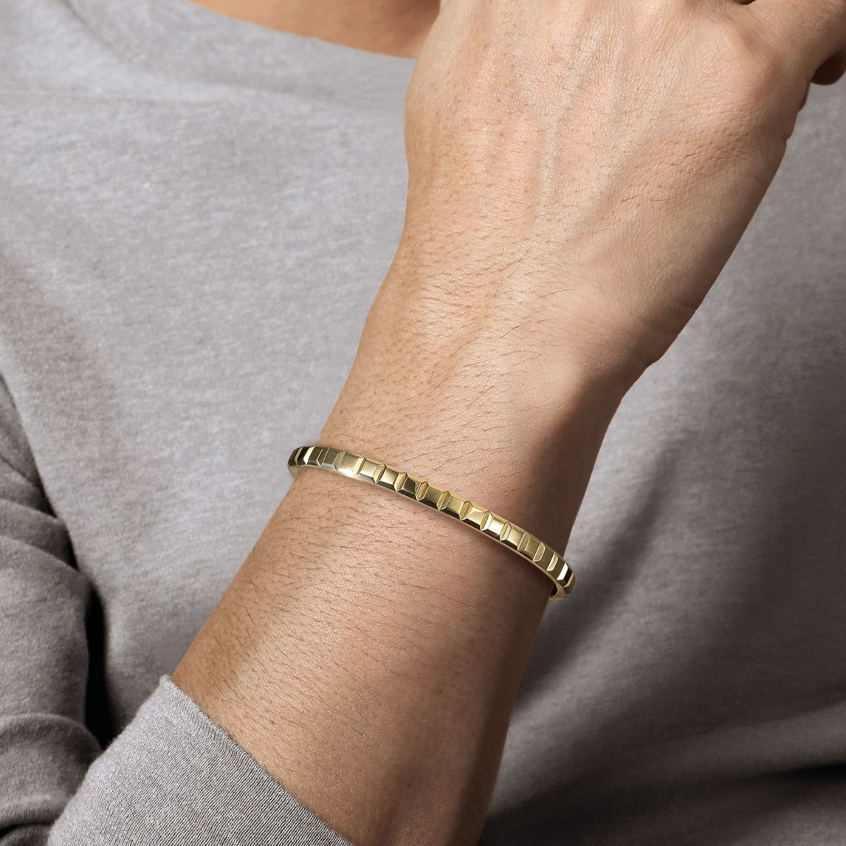 14K Yellow Gold Open Cuff Angular Cuts Square Bangle