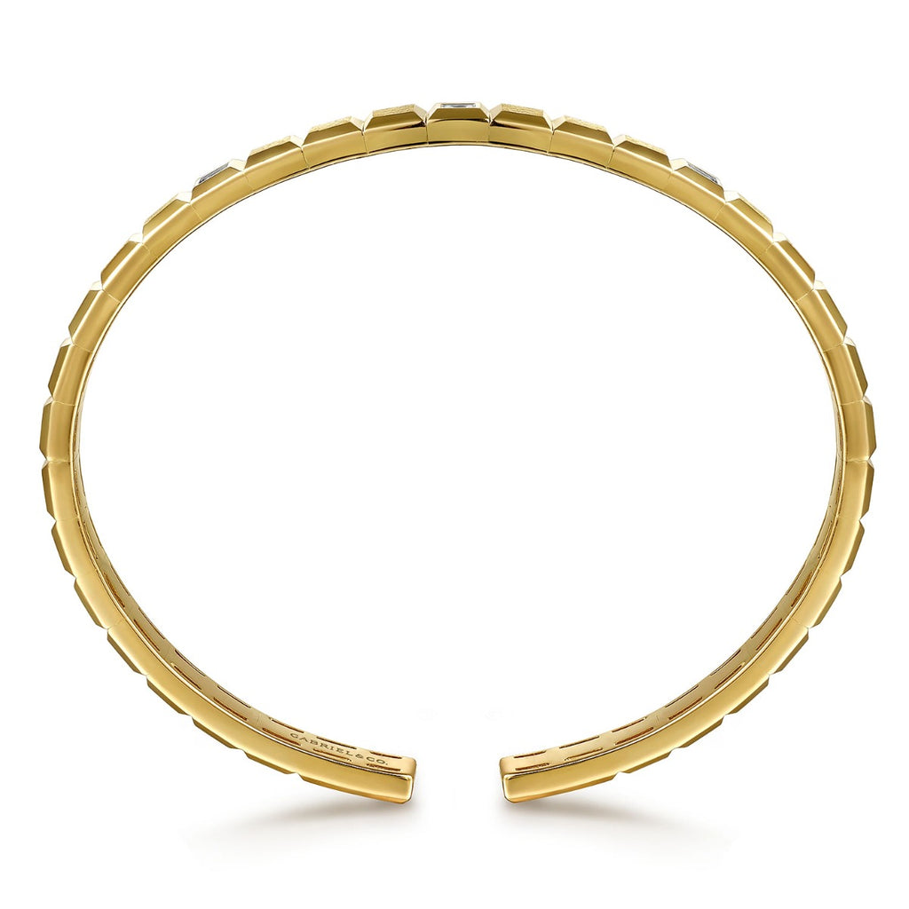 14K Yellow Gold Open Cuff Bracelet with Diamond Stations
