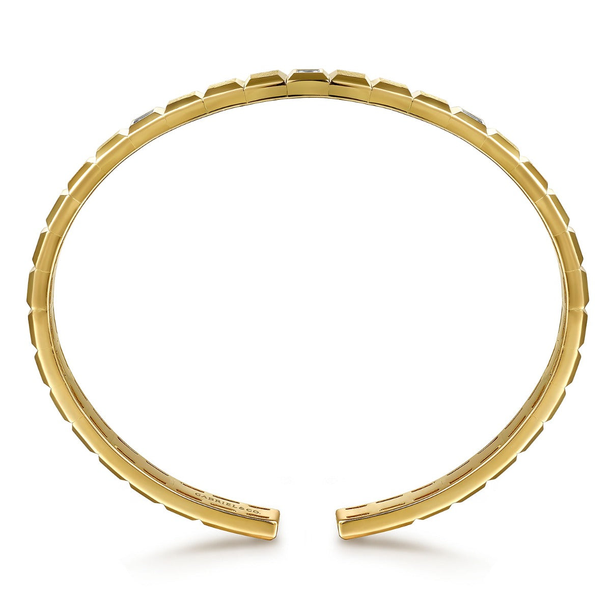 14K Yellow Gold Open Cuff Bracelet with Diamond Stations